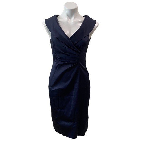 Kay Unger Dresses & Skirts - KAY UNGER designer ruched waist MIDI navy wedding formal dress sz 2 SMALL